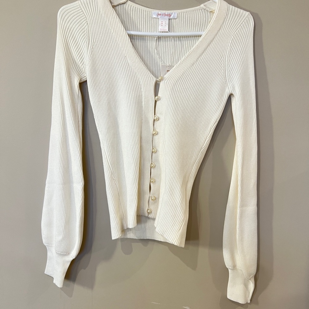 Cream Ribbed Button-Up Cardigan